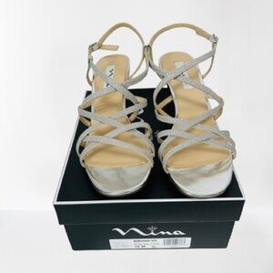 Nina Women's Bibiana Wedge Evening Sandals Silver 10M